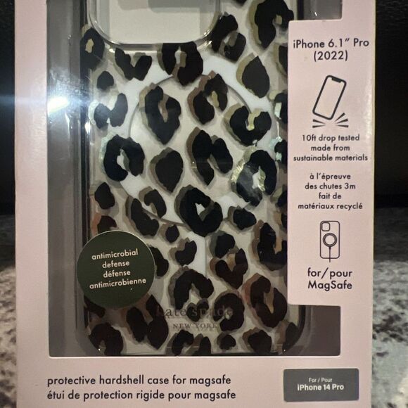 Kate Spade Hardshell Magsafe Case iPhone 14 Pro (6.1" Large Cam) Leopard Black - Picture 2 of 4
